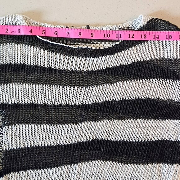 Distressed Striped Sweater Grunge Punk Knit Top Shredded Black White (Fits M) - Picture 12 of 13